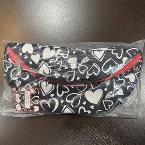 Brighton Black and White Heart Print Crossbody with Red Trim